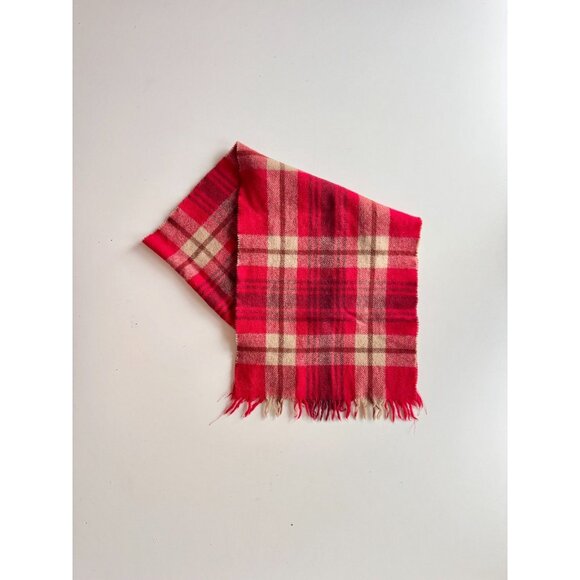 PARIS GLOVE Red Tartan Check 100% Lambswool Fringed Rectangle Scarf - Picture 1 of 11